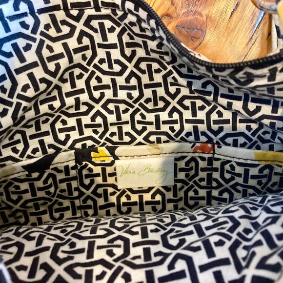 Lovely Vera Bradley Black, Yellow, & White Floral Patterned Cotton Crossbody Bag - Picture 4 of 4